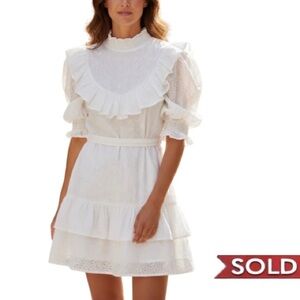 English Factory White Ruffle Long Sleeve Dress